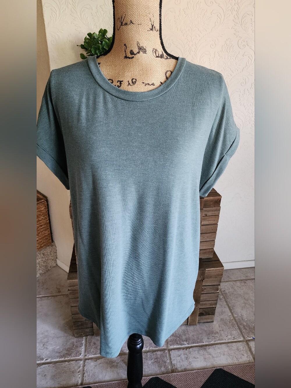 Staccato Short-Sleeve Crewneck Top in Dusty Sage